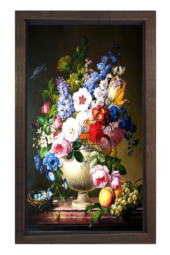 Renkli Nature Morte Tablosu Kahverengi Ahşap - 70x100