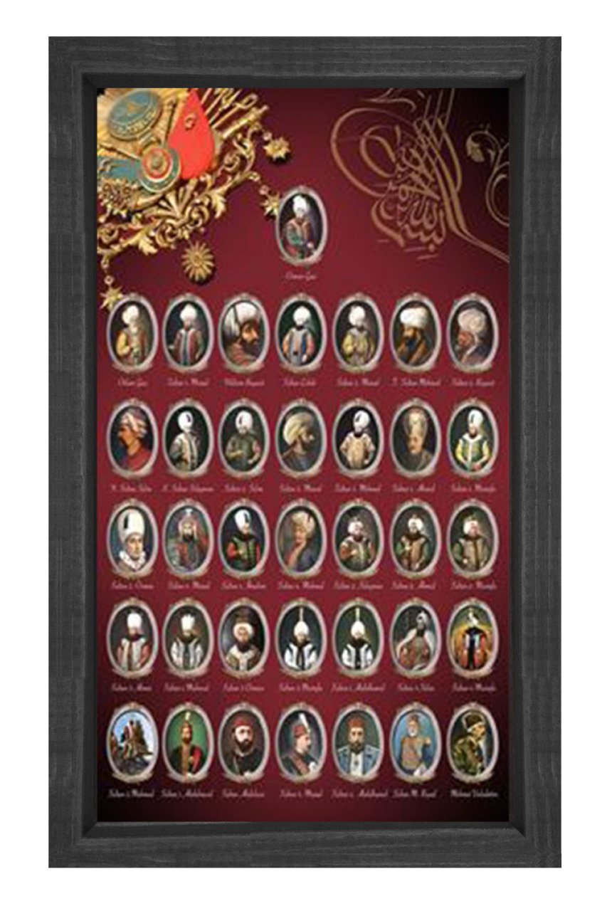 Osmanlı Padişahları Tablosu Kahverengi Ahşap Çerçeve - 50x70