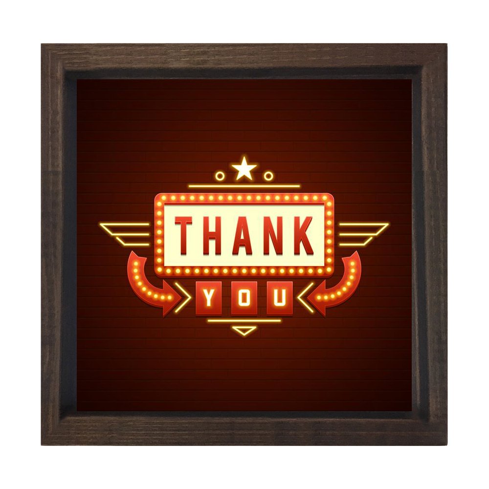 Thank You Yazısı Tablosu Kahverengi Ahşap Çerçeve - 90x90