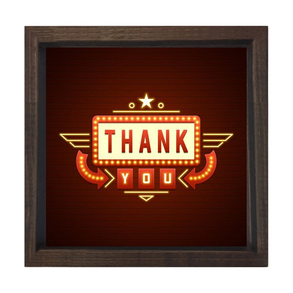 Thank You Yazısı Tablosu Kahverengi Ahşap Çerçeve - 100x100