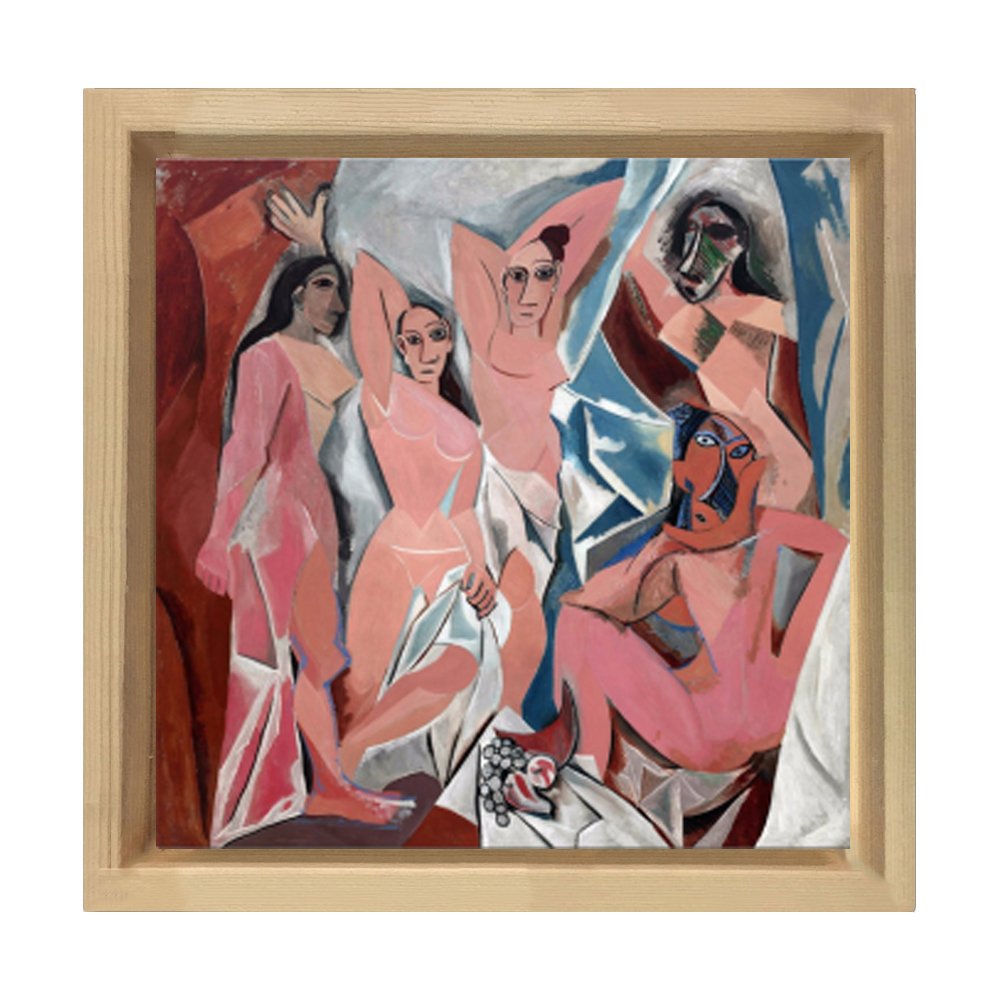 Pablo Picasso - Avignonlu Kızlar Tablosu Naturel Ahşap Çerçeve - 100x100