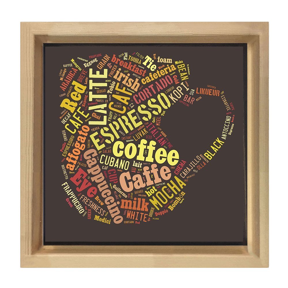 Coffe Cup Tipografi Tablosu Naturel Ahşap Çerçeve - 100x100