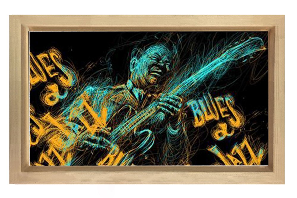 Blues Jazz Müzik Adam Tablosu Naturel Ahşap Çerçeve - 50x90