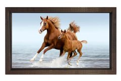 Denizde Koşan At ve Yavrusu Tablosu Kahverengi Ahşap Çerçeve - 100x200