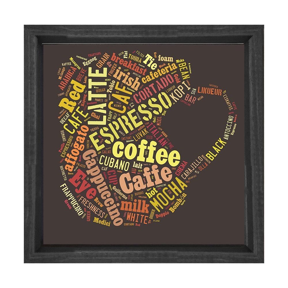Coffe Cup Tipografi Tablosu Siyah Ahşap Çerçeve - 30x30