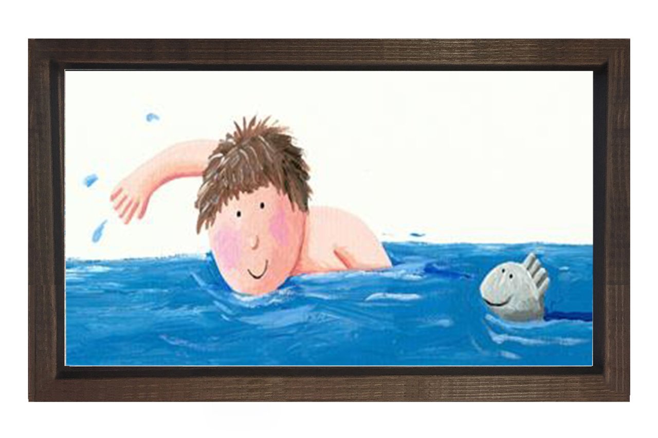 Yüzen Çocuk Tablosu Kahverengi Ahşap Çerçeve - 45x30