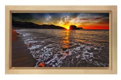 Sahil Ve Güneşin Batımı Tablosu Naturel Ahşap Çerçeve - 45x30