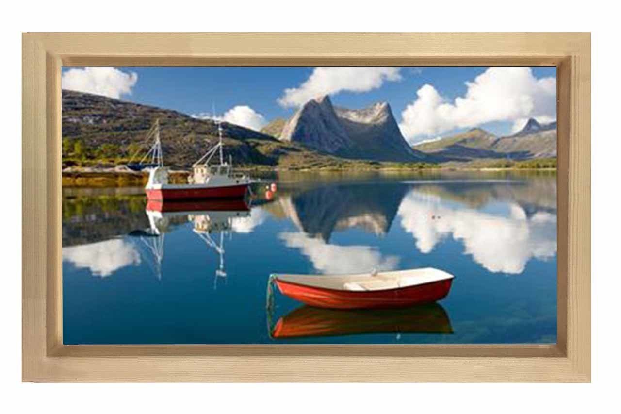 Kayık Gemi Ve Göl Tablosu Naturel Ahşap Çerçeve - 70x100