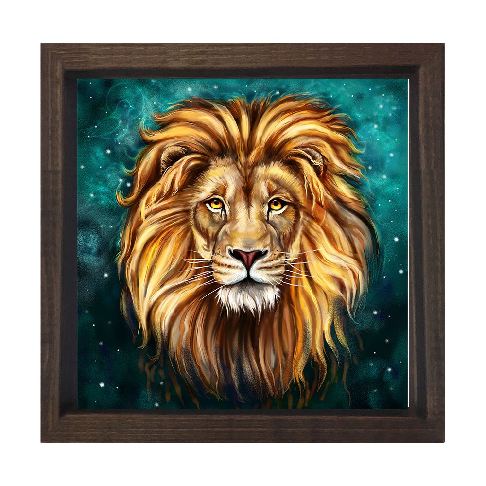 Aslan Tablosu Kahverengi Ahşap Çerçeve - 60x60