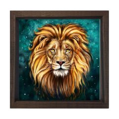 Aslan Tablosu Kahverengi Ahşap Çerçeve - 60x60