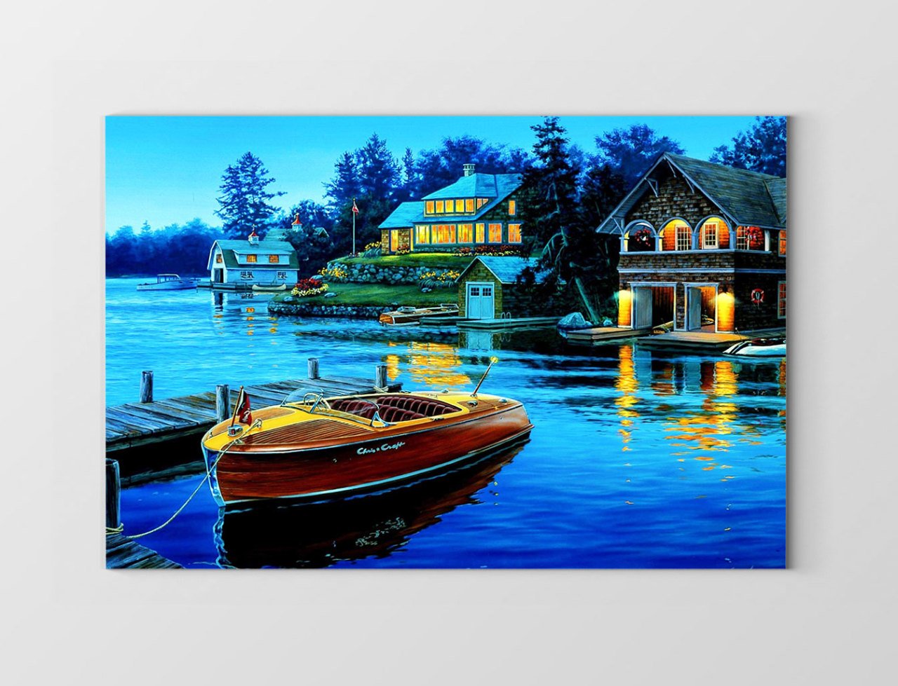 Kayık ve Göl Evi Reprödiksiyon Tablosu Çerçevesiz - 45x30