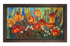 Çiçekler ve Mavilik Tablosu Kahverengi Ahşap - 70x100
