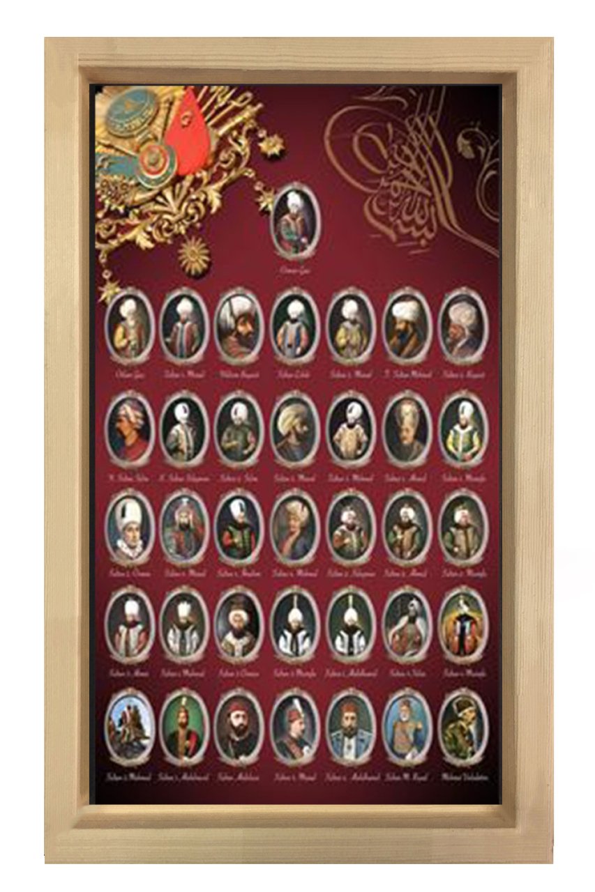 Osmanlı Padişahları Tablosu Naturel Ahşap Çerçeve - 50x90
