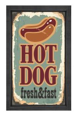Hot Dog Reklam Afişi Tablosu Siyah Ahşap Çerçeve - 45x30