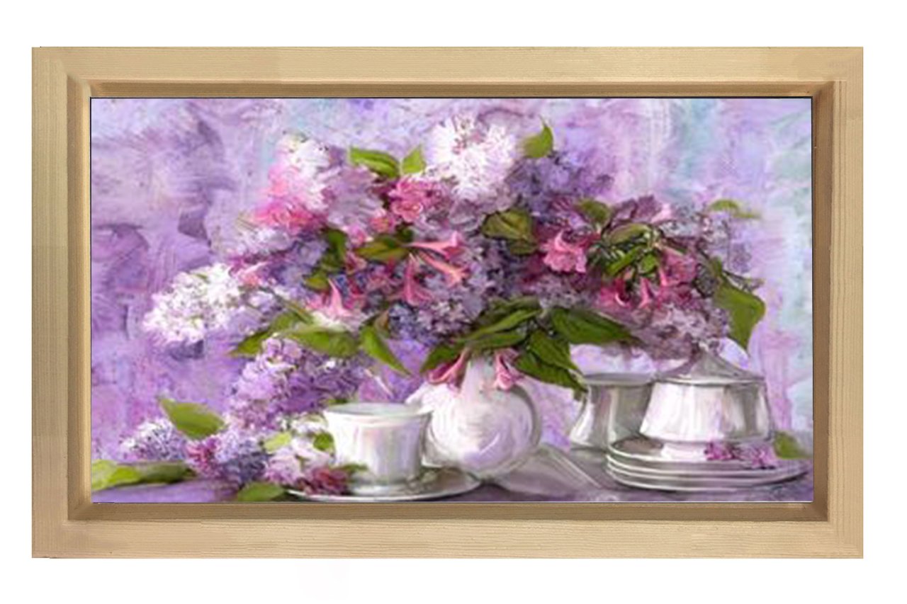 Vazoda Çiçek Natürmort Tablosu Naturel Ahşap - 50x90