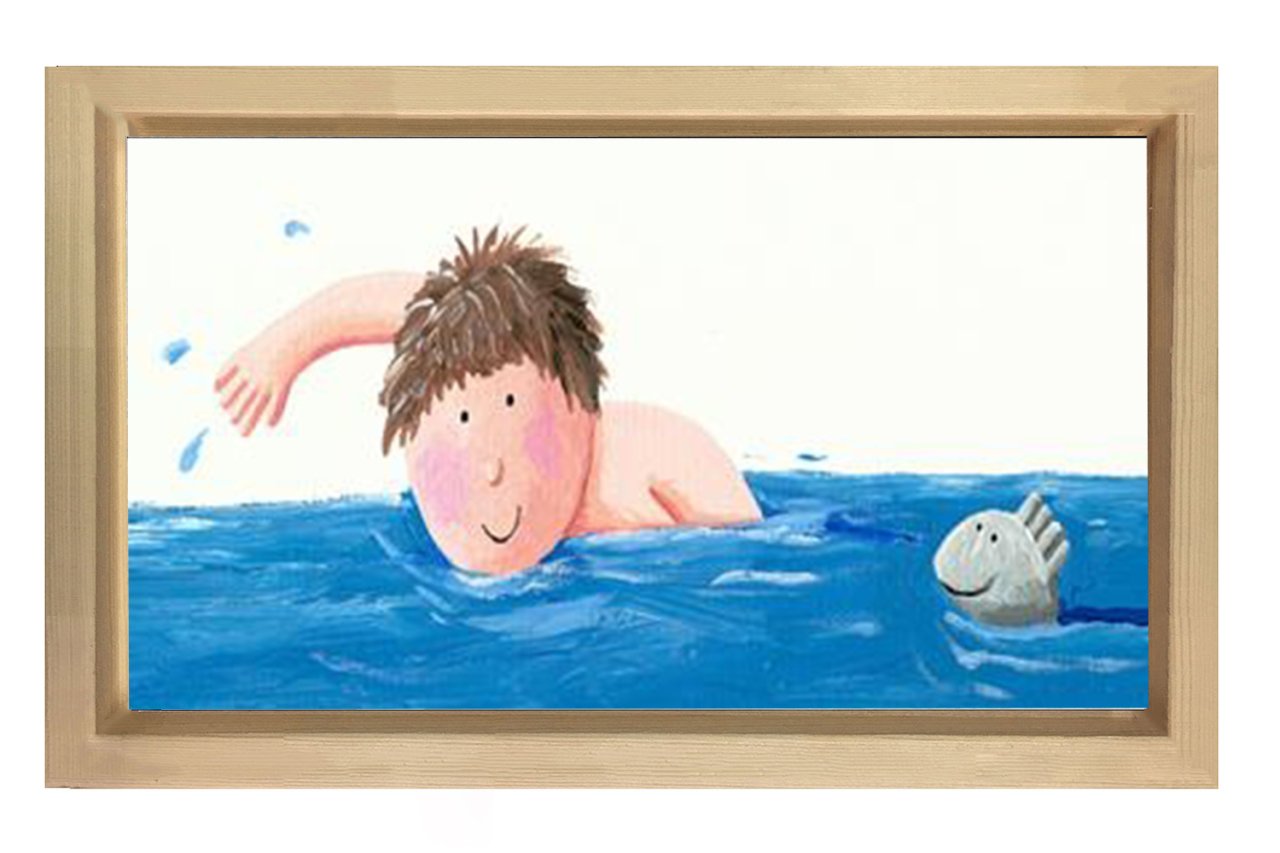 Yüzen Çocuk Tablosu Naturel Ahşap Çerçeve - 100x200