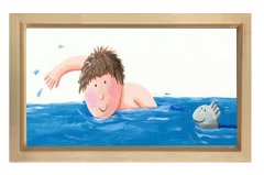 Yüzen Çocuk Tablosu Naturel Ahşap Çerçeve - 100x200