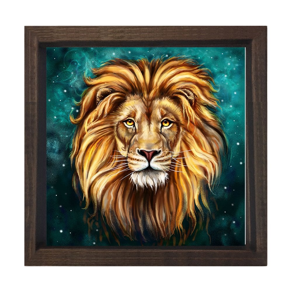 Aslan Tablosu Kahverengi Ahşap Çerçeve - 100x100