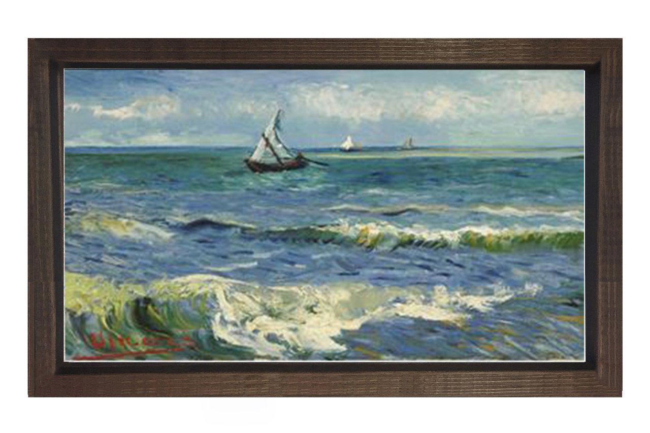Les Saintes-Maries Manzarası Tablosu Kahverengi Ahşap Çerçeve - 100x150