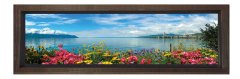 Çiçekli Göl Manzarası Tablosu Kahverengi Ahşap Çerçeve - 180x60