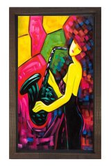 Saksafon Reprödiksiyon Tablosu Kahverengi Ahşap Çerçeve - 100x150