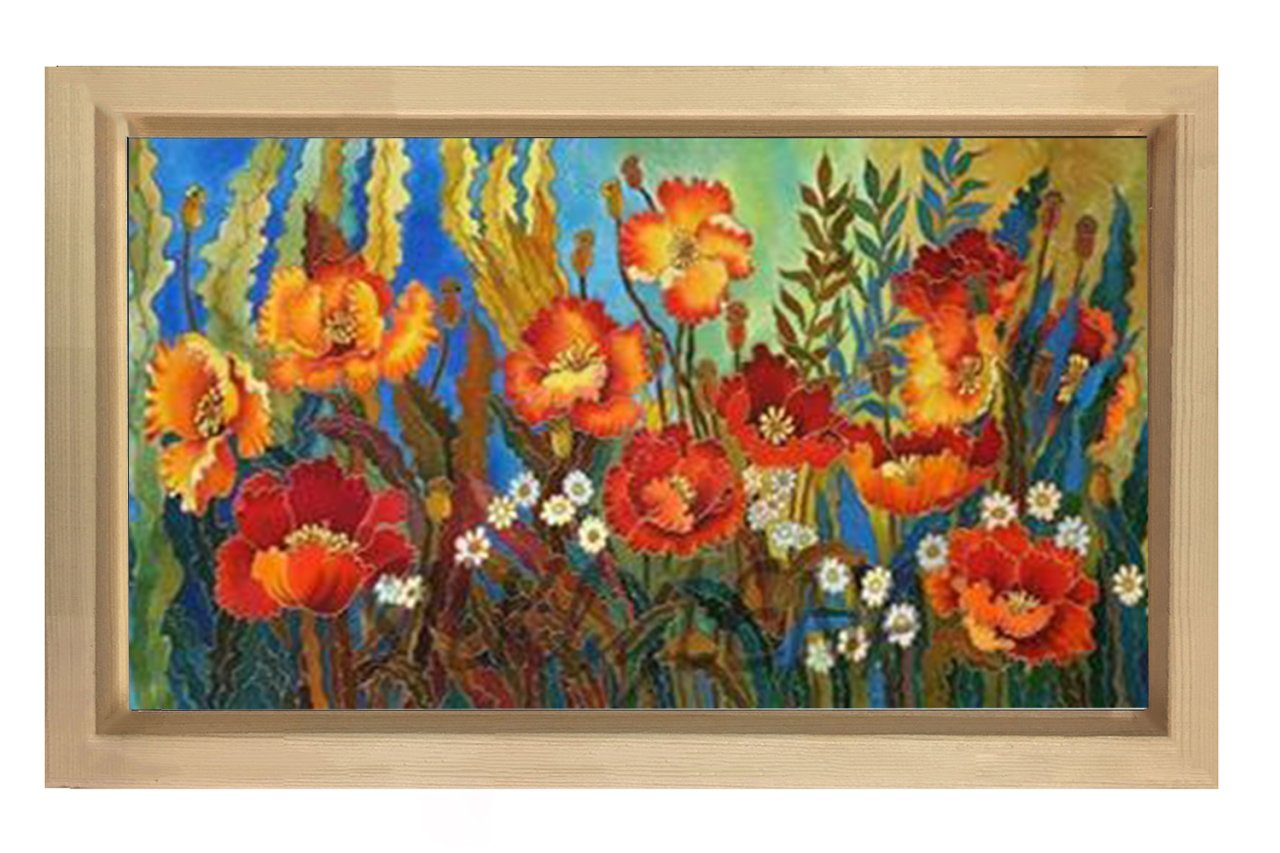 Çiçekler ve Mavilik Tablosu Naturel Ahşap - 45x30