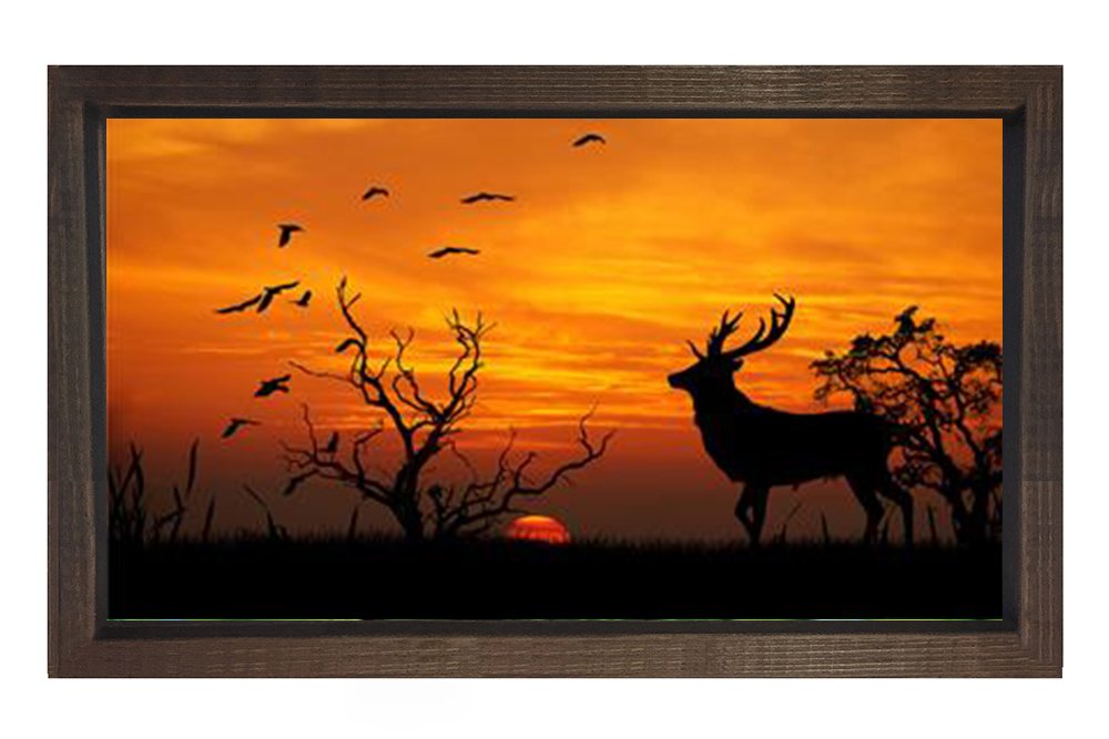 Gün Batımı Geyik Tablosu Kahverengi Ahşap - 100x200