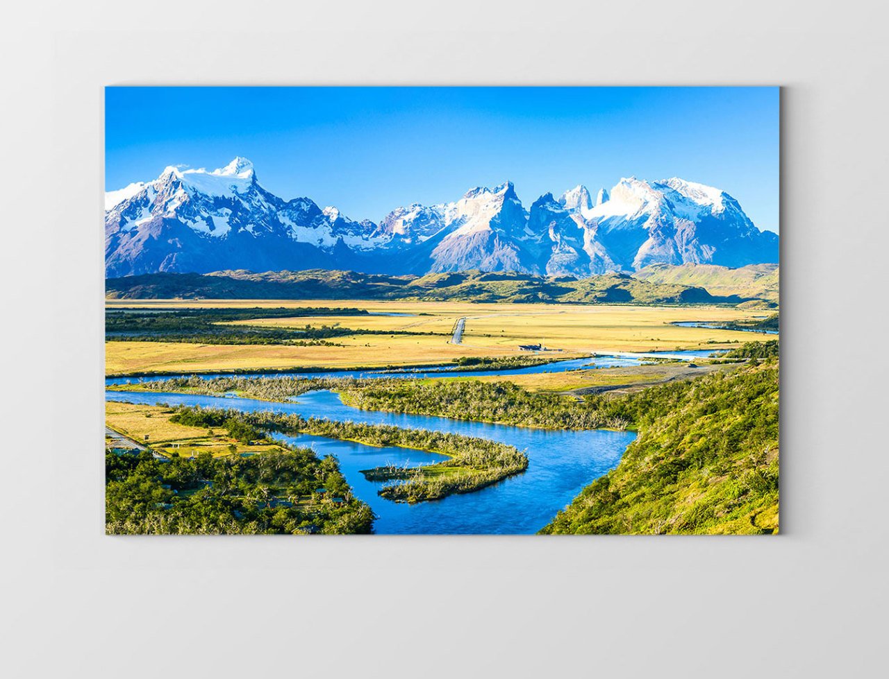 Karlı Dağ Ova Manzarası Tablosu Çerçevesiz - 100x150