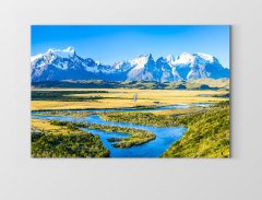 Karlı Dağ Ova Manzarası Tablosu Çerçevesiz - 100x150