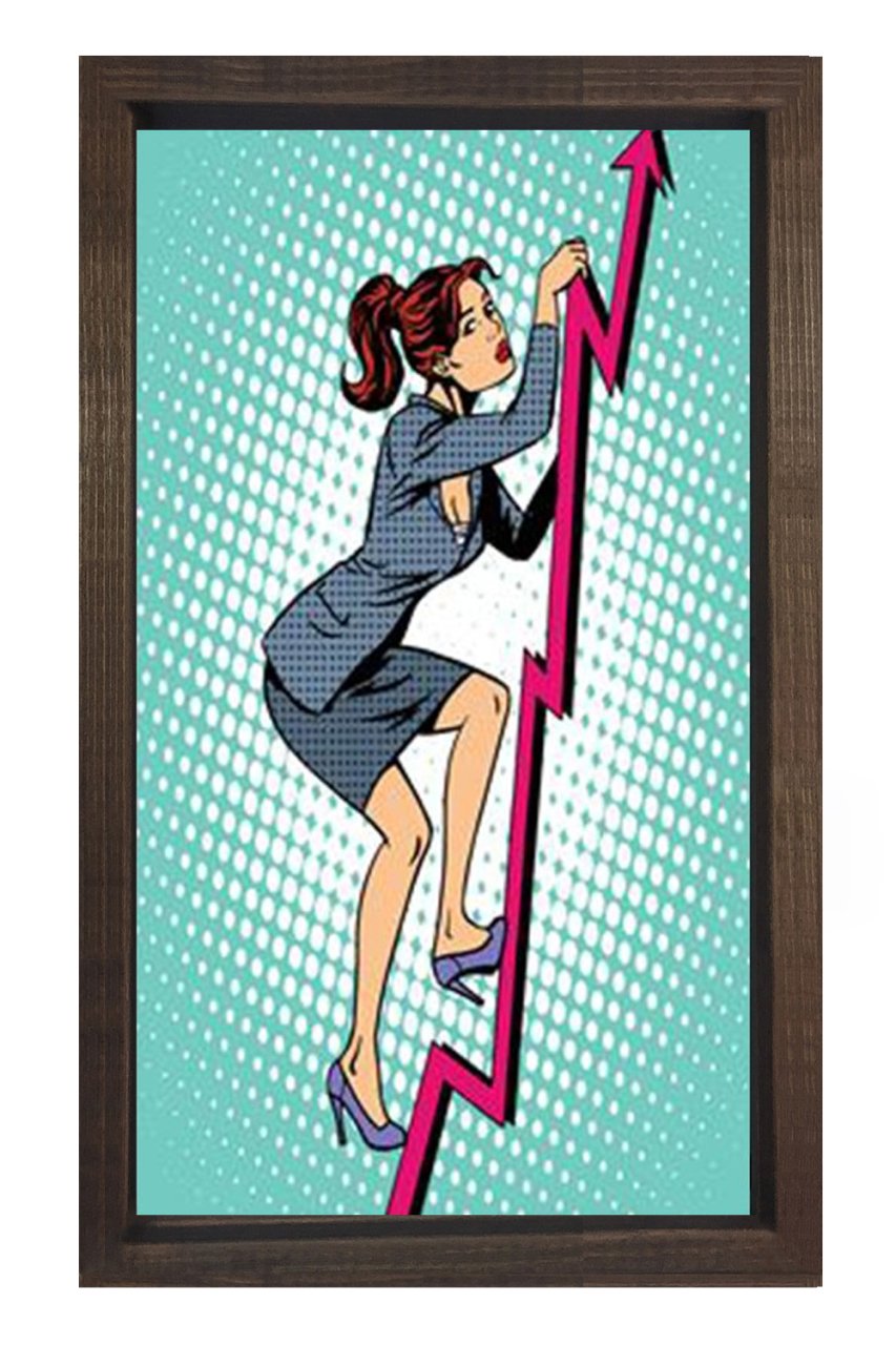Yükselen İş Kadını Tablosu Kahverengi Ahşap Çerçeve - 40x60