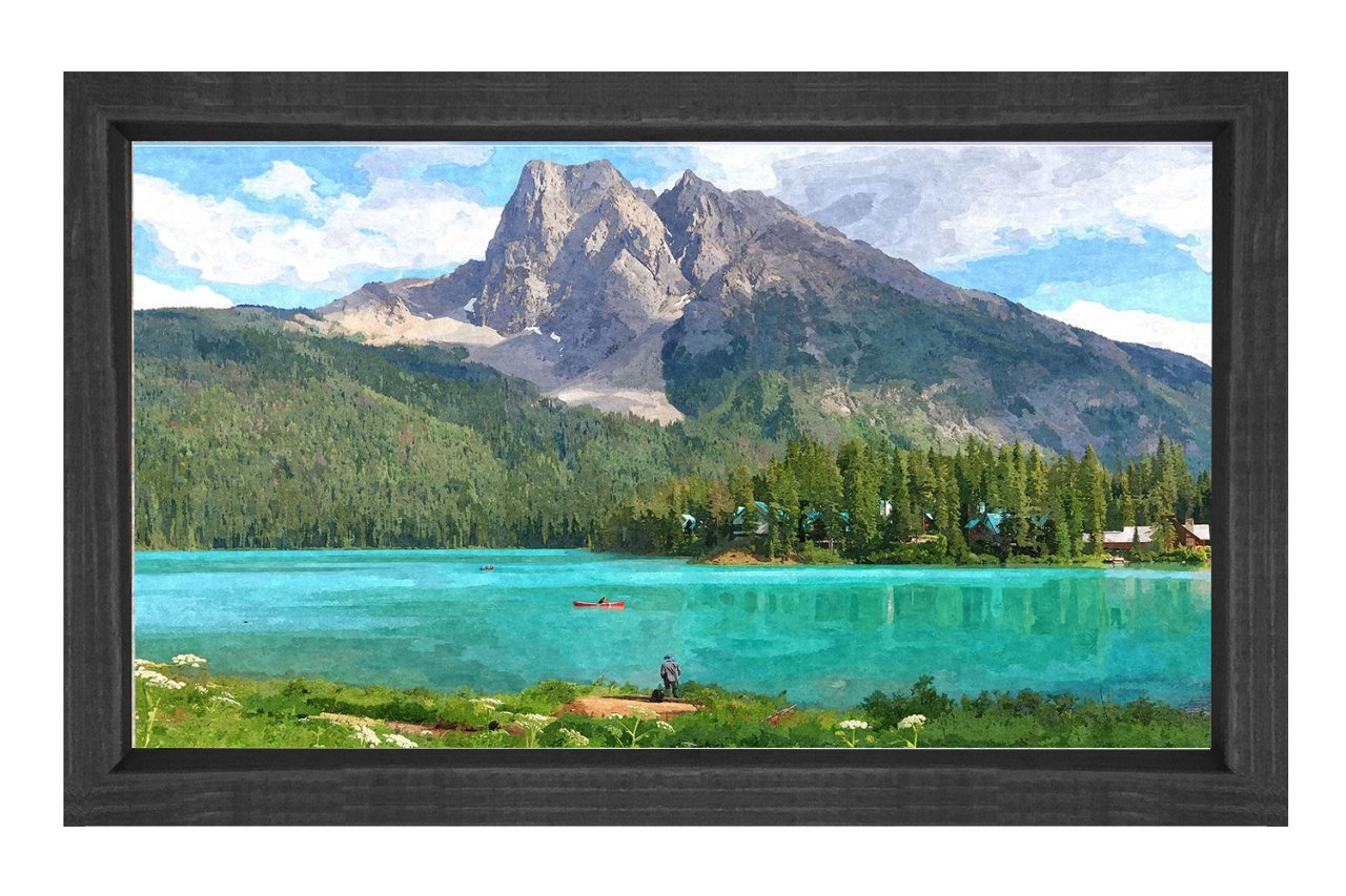 Muhtesem Göl Ve Dağ Tablosu Siyah Ahşap Çerçeve - 45x30