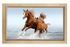 Denizde Koşan At ve Yavrusu Tablosu Naturel Ahşap Çerçeve - 50x70