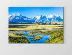 Karlı Dağ Ova Manzarası Tablosu Çerçevesiz - 100x200