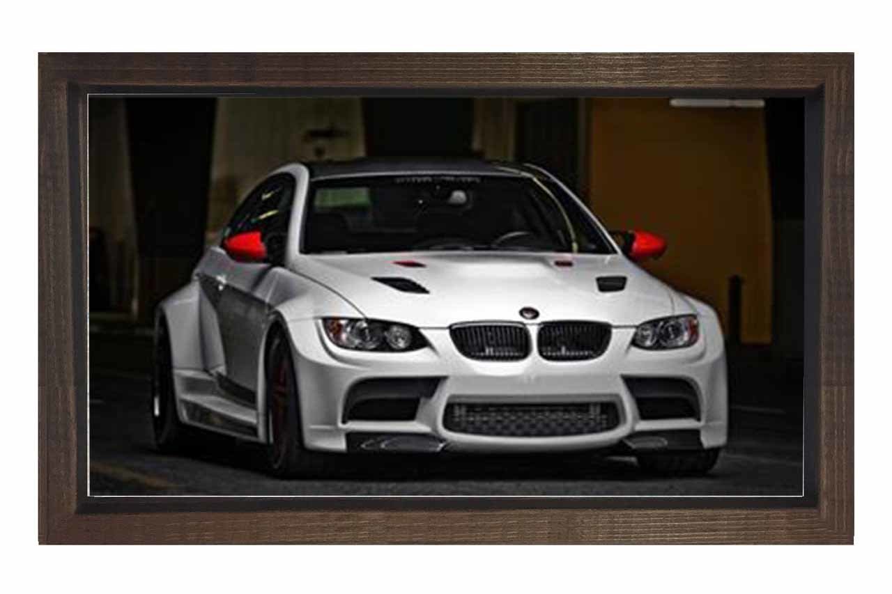Beyaz BMW Tablosu Kahverengi Ahşap Çerçeve - 40x60