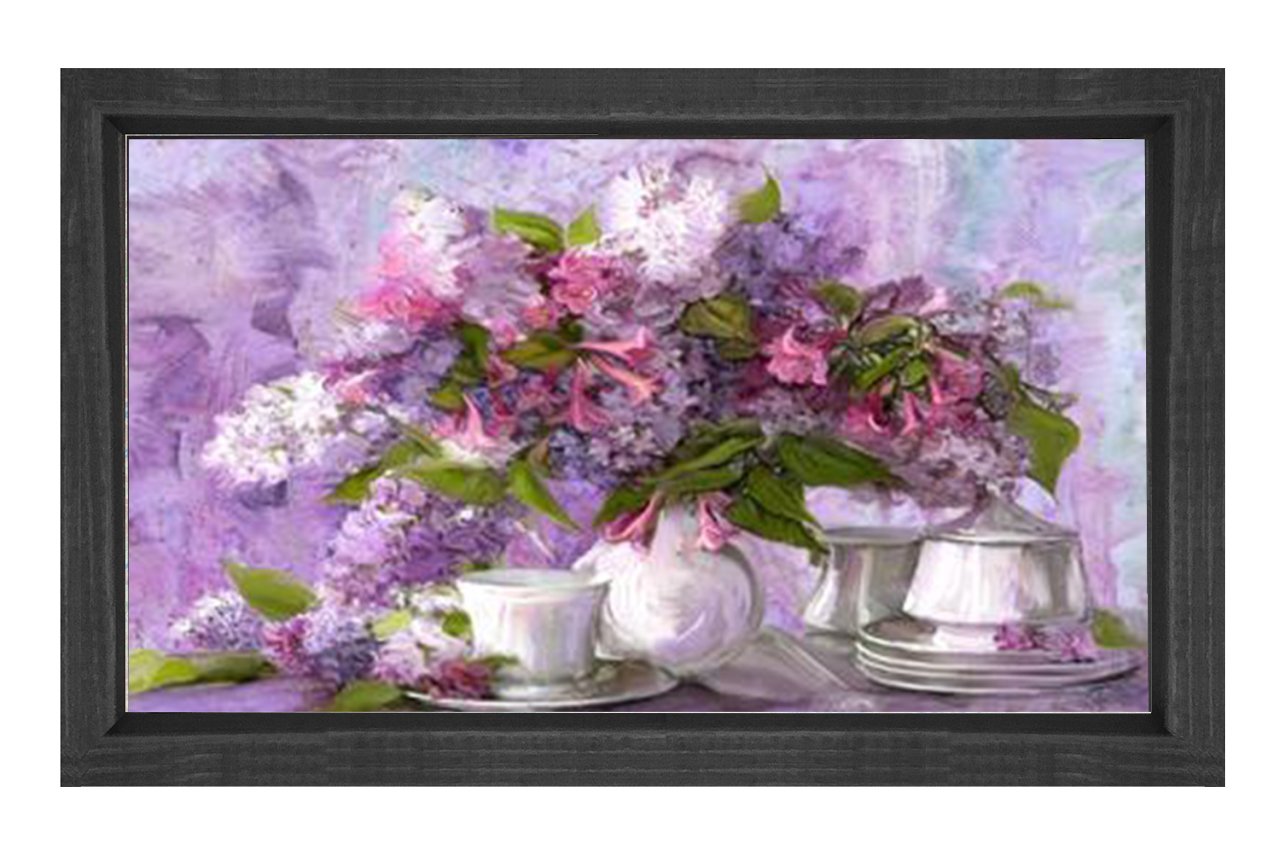 Vazoda Çiçek Natürmort Tablosu Siyah Ahşap - 50x70