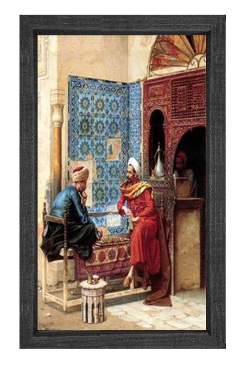 Kahvehane Tablosu Siyah Ahşap Çerçeve - 70x100