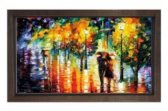 Yağmurda Yürüyen Çift Tablosu Kahverengi Ahşap - 40x60