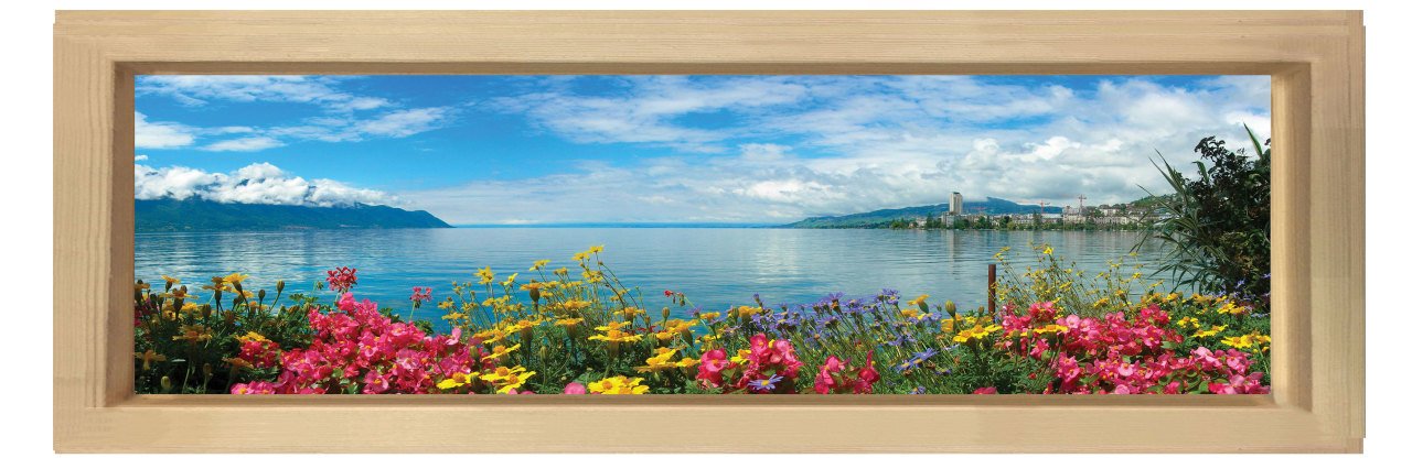 Çiçekli Göl Manzarası Tablosu Naturel Ahşap Çerçeve - 180x60