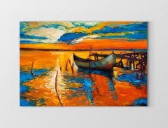 Kayık Ve Günbatımı Tablosu Çerçevesiz - 70x100