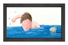 Yüzen Çocuk Tablosu Siyah Ahşap Çerçeve - 100x200