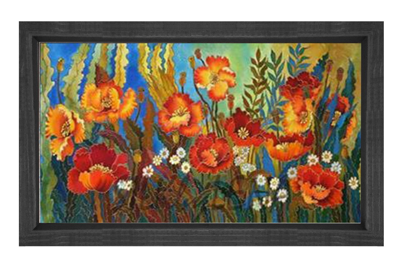 Çiçekler ve Mavilik Tablosu Siyah Ahşap - 100x200