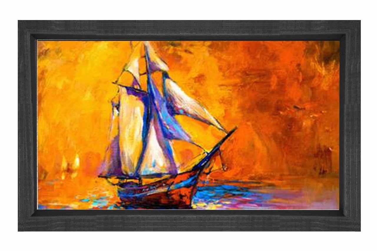 Gemi Yağlıboya Reprödiksiyon Tablosu Siyah Ahşap Çerçeve - 100x200