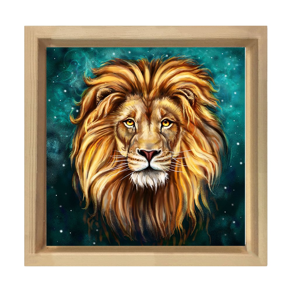 Aslan Tablosu Naturel Ahşap Çerçeve - 90x90
