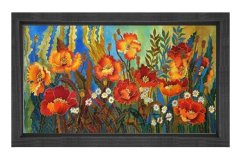 Çiçekler ve Mavilik Tablosu Siyah Ahşap - 40x60
