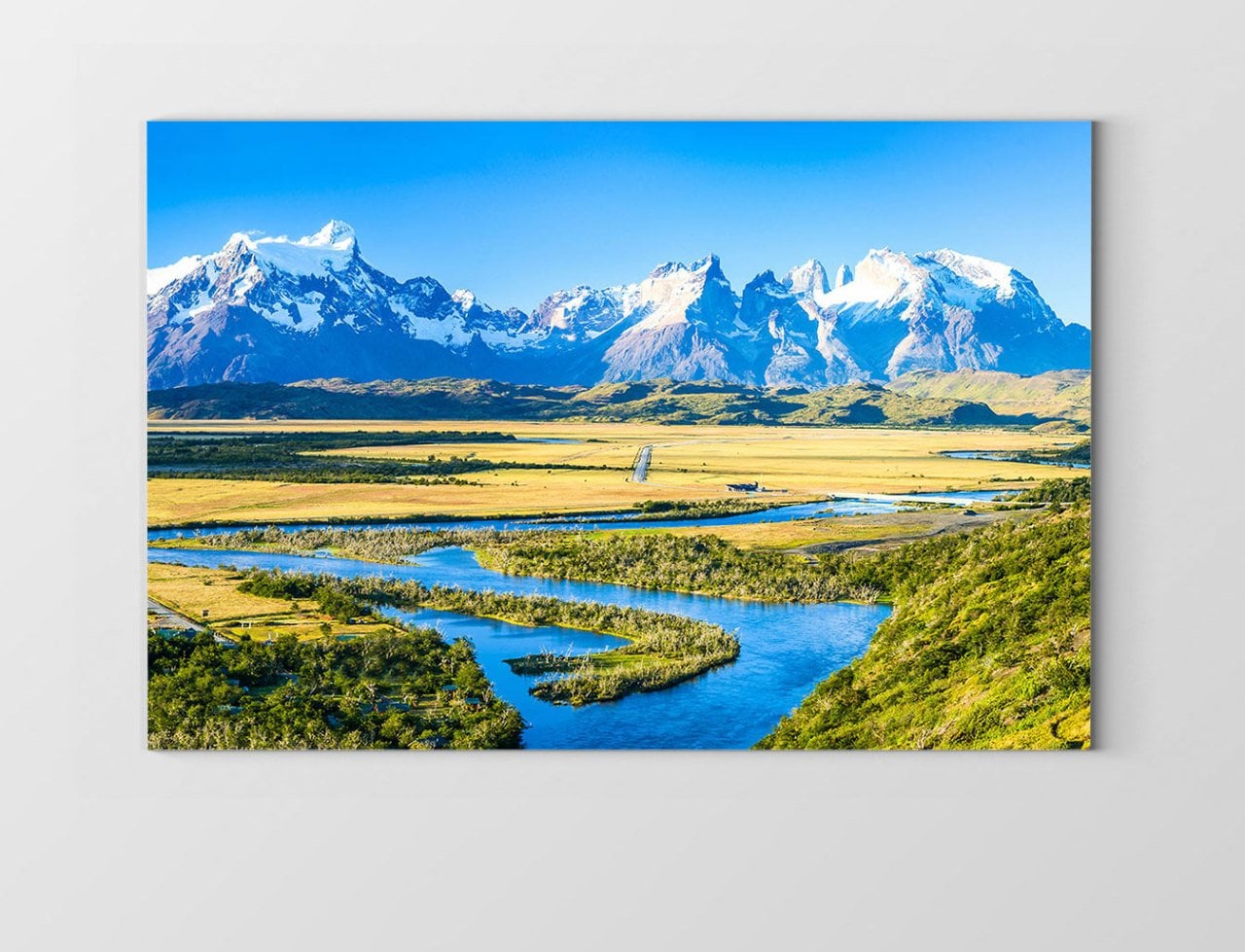 Karlı Dağ Ova Manzarası Tablosu Çerçevesiz - 50x90