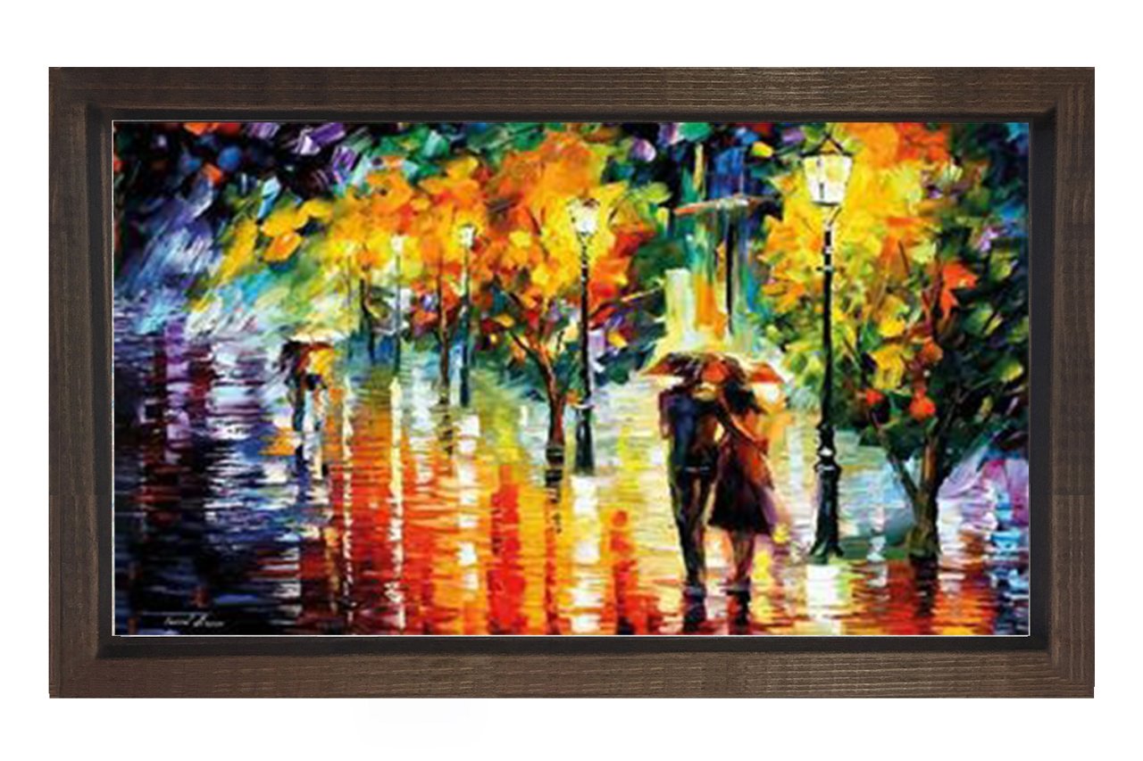 Yağmurda Yürüyen Çift Tablosu Kahverengi Ahşap - 50x90