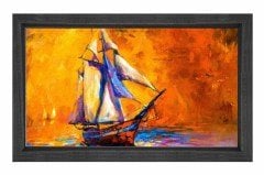 Gemi Yağlıboya Reprödiksiyon Tablosu Siyah Ahşap Çerçeve - 45x30
