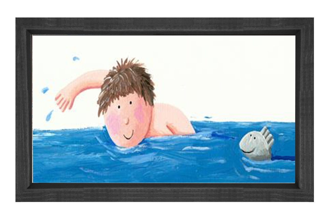 Yüzen Çocuk Tablosu Siyah Ahşap Çerçeve - 50x70