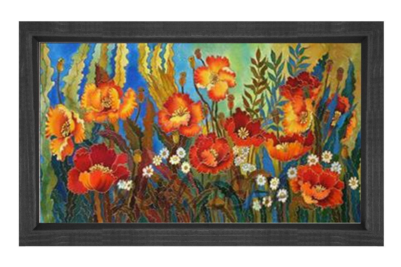Çiçekler ve Mavilik Tablosu Siyah Ahşap - 50x70