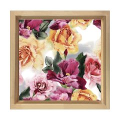 Renkli Güller Tablosu Naturel Ahşap Çerçeve - 30x30